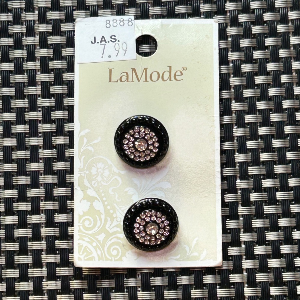 La Mode Black Rhinestone‎ Decorative Buttons 11/16 Inch 18mm 2 Count 60032